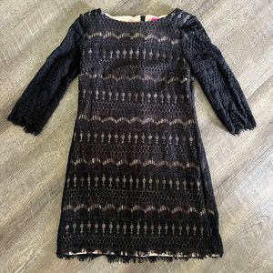 Catherine Malandrino Black Lace With Nude Underlay Cocktail Dress